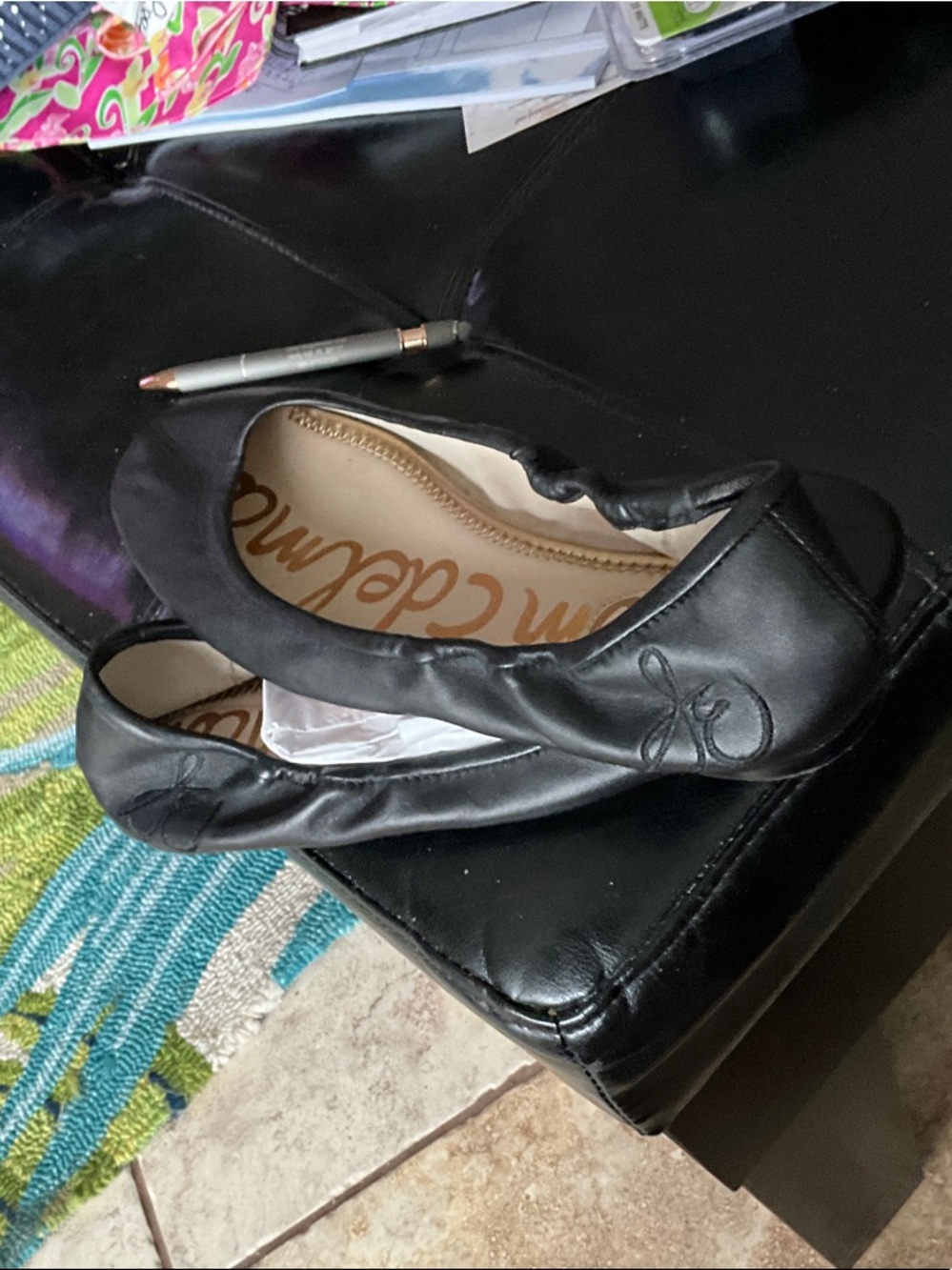 Sam Edelman Black Leather Ballet Flats with Logo Detail